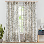 jinchan Floral Curtains 96 Inches Long Black Flower Linen Farmhouse Curtain - Image 2