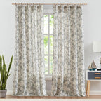 jinchan Floral Curtains 108 Inch Length Black Flower Linen Farmhouse Curtain - Image 2