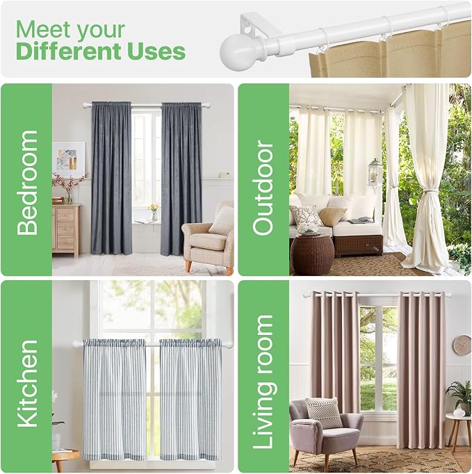White Curtain Rods for Windows 28 to 60 inch, Adjustable Curtain Rod Set - Image 7