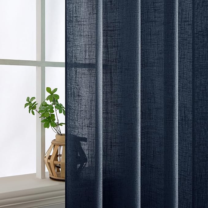 MIULEE Navy Blue Linen Curtains 72 Inch Length 2 Panels - Image 5
