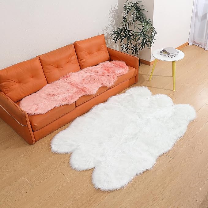 linmopm Faux Fur Rug Sheepskin Shag Fluffy Fuzzy White 4x6 ft Rugs - Image 3