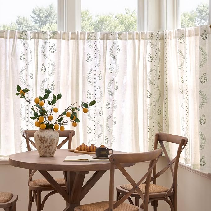 jinchan Belrose Linen Floral Cafe Curtains 54 Inch Length Embroidered Farmhouse - Image 3