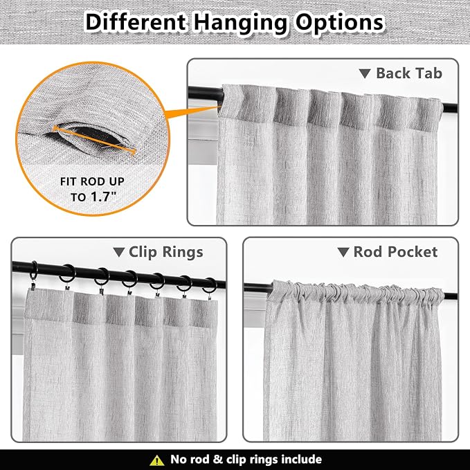 MYSKY HOME Short Curtains for Small Window, Boho Sheer Curtains 2 Panels Set - Image 3