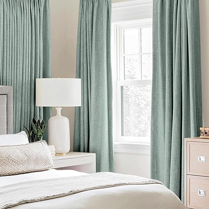 MIULEE Linen Texture Curtains for Bedroom Solid 100% Blackout Thermal Insulated - Image 2