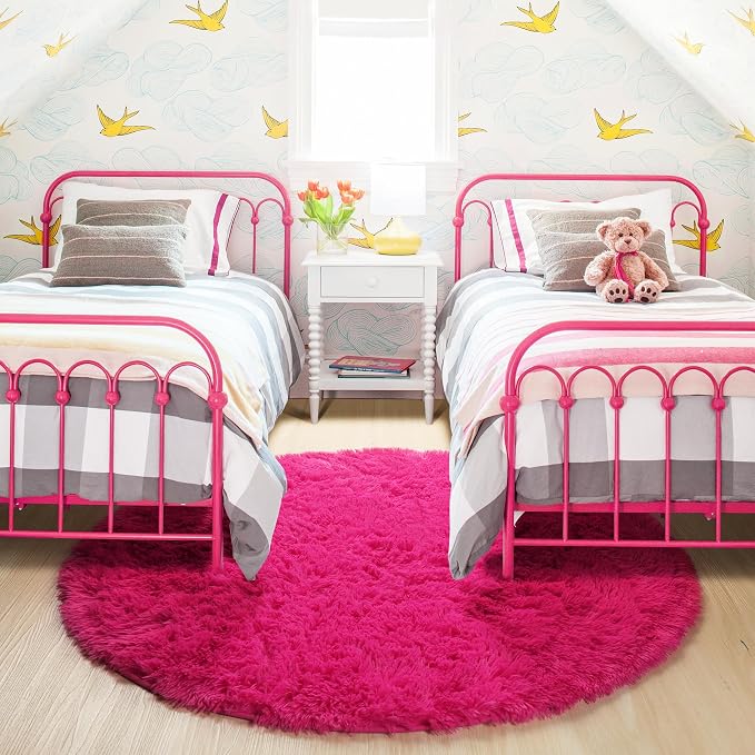 Hot Pink Round Circle Rug 6Ft for Girls Bedroom, Big Fluffy Area Rugs for Kids - Image 8
