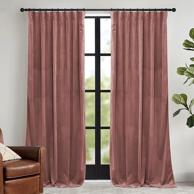 RYB HOME Pink Velvet Curtains 102 inches by RYBHOME