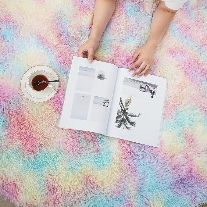 yulidayang Rainbow Fluffy Round Area Rugs - Image 5
