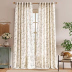 Lazzzy Farmhouse Linen Curtains Extra Long Gray Floral Curtains 108 Inch Long - Image 2