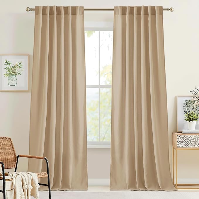 RYB HOME Boho Curtains 84 inches Long, Soft Linen Woved Lightweight Back Tab by RYBHOME