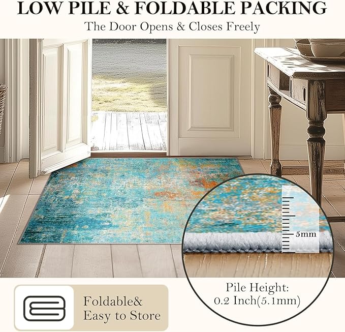 Washable Area Rugs 2'x8' Non-Slip Modern Abstract Soft - Image 5