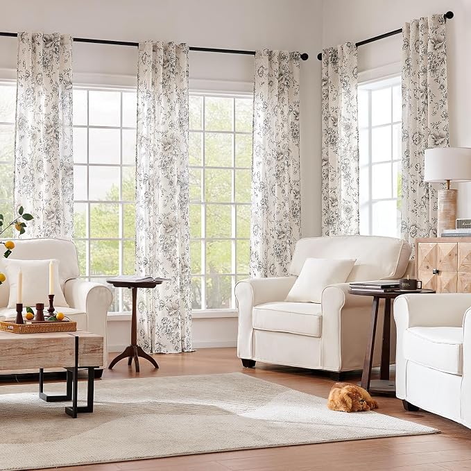 jinchan Linen Floral Curtains 96 Inch Length - Image 2