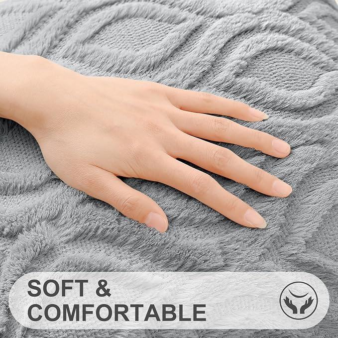 decorUhome Throw Pillow Covers 24x24 Inch Set of 2, Soft Plush Faux Wool Grey - Image 2