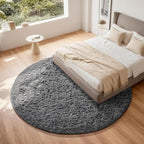 Ophanie Round Rug 8Ft Grey Circle Area Rugs, Large Fluffy Fuzzy Living Room - Image 2