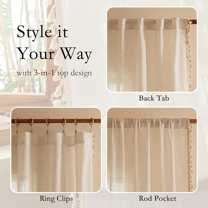 MYSKY HOME Linen Tassels Curtains - Image 3