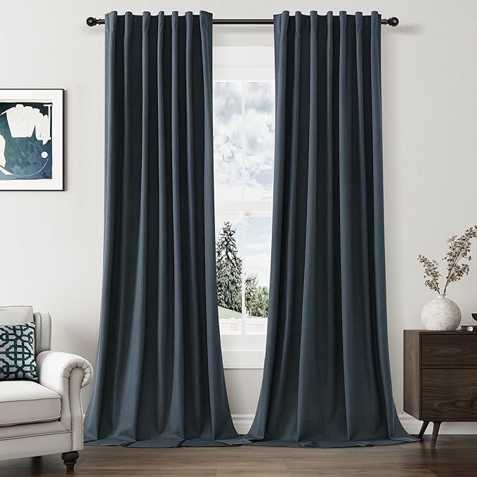 Guken 100% Blackout Linen Curtains 96 Inch Length 2 Panels Set by Guken
