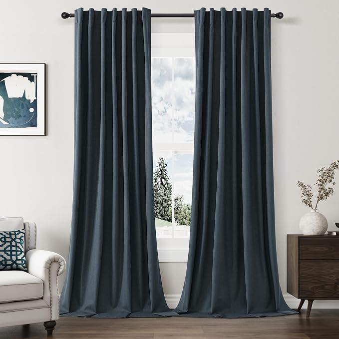 Guken 100% Blackout Linen Curtains 120 Inch Length 2 Panels Set by Guken