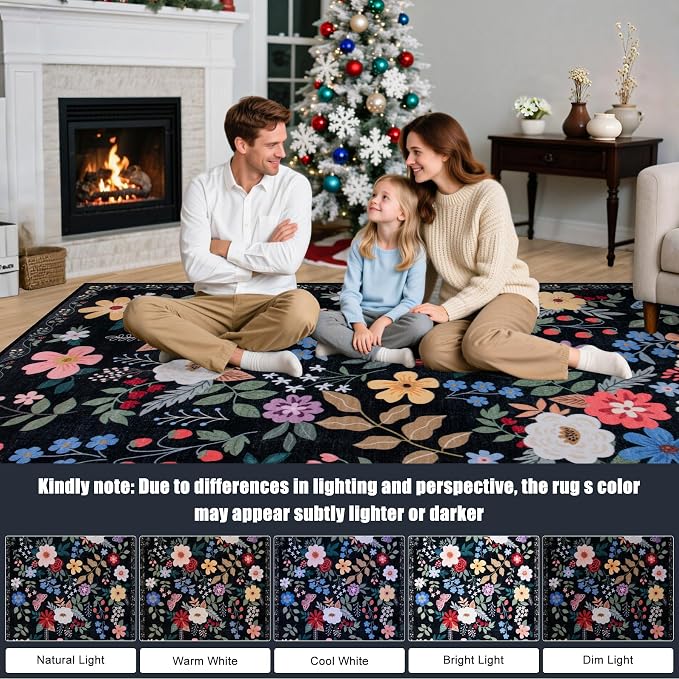 Entryway Rug 2X3 Small Rugs: Floral Washable Door Mat Vintage Soft Low Pile - Image 9