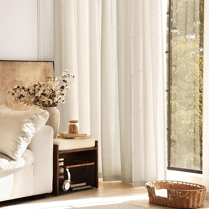 Faux Linen Beige Curtains 144 inches Long - Image 6