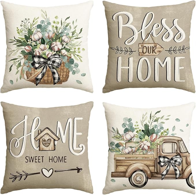 AVOIN colorlife Bless Our Home Sweet Home Farmhouse Eucalyptus Leaves Throw by AVOINcolorlife