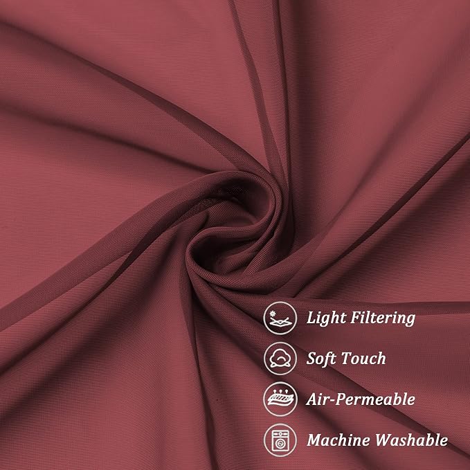 Chyhomenyc Burgundy Sheer Curtains 63 Inches Long 2 Panels Set, Light Filtering - Image 4
