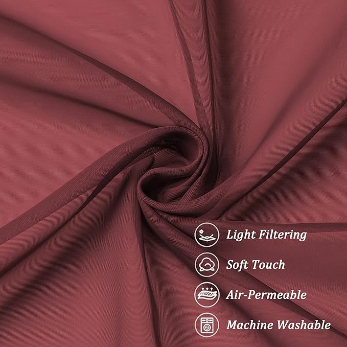 Chyhomenyc Burgundy Sheer Curtains 84 Inches Long 2 Panels, Light Filtering - Image 6
