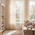 jinchan Evelyn Embroidered Linen Curtains Ivory Farmhouse Floral Window Drapes - Image 7