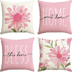 AVOIN colorlife Home Sweet Home Spring Summer Flowers Pink Throw Pillow Covers by AVOINcolorlife