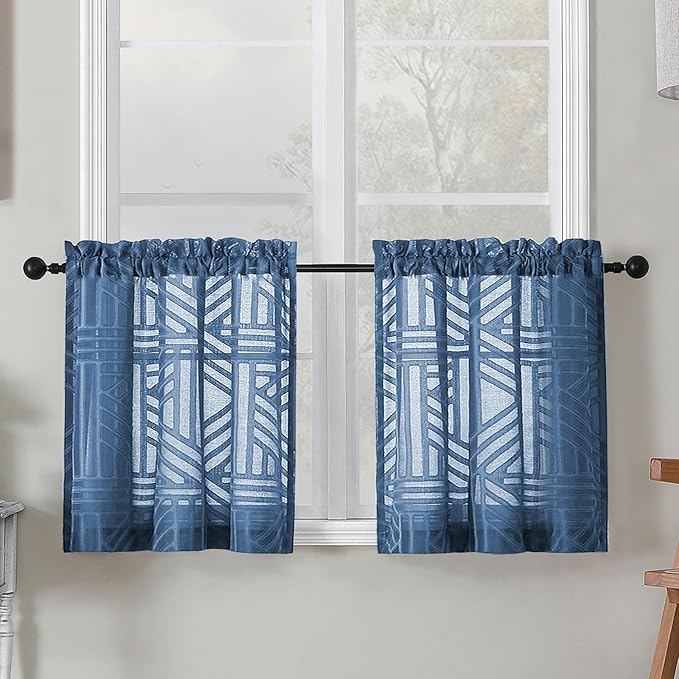 Simplebrand Sheer Dusty Blue Kitchen Curtains 24 Inch Length Tier Curtains 2 by Simplebrand