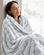 Utopia Bedding Cool Grey Checkered Fleece Queen Blanket - Image 8