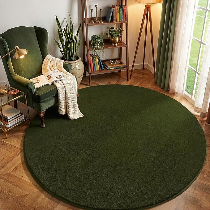Amearea Olive Green Round Area Rugs 4ft Washable Circle Rugs by AmeareaDirect