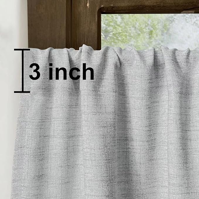 Oindec Faux Linen Kitchen Curtains 36 Inch Length Cafe Curtain Tiers - Image 2