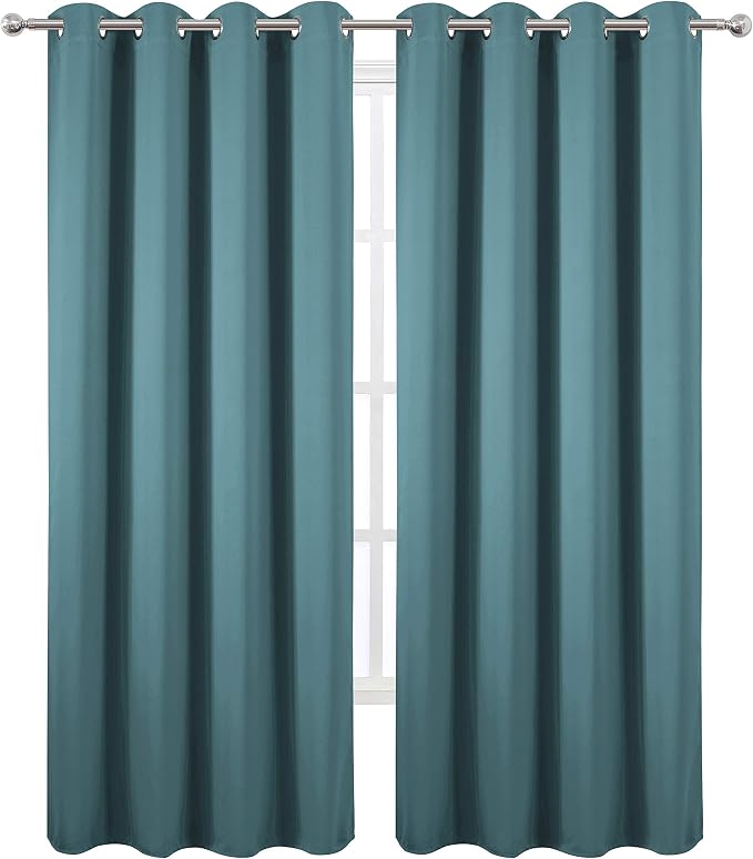 LEMOMO Sea Teal Thermal Blackout Curtains/52 x 108 Inch/Set of 2 Panels Room - Image 2