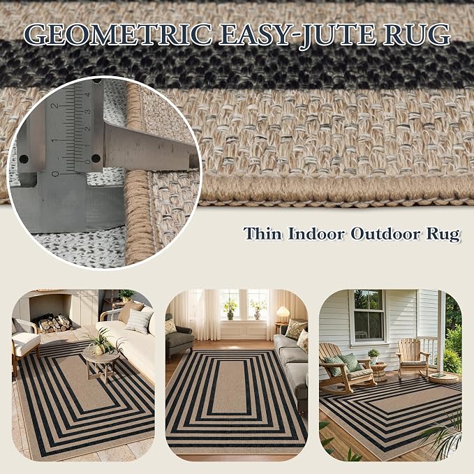 Lahome Enfys Modern Geometric Easy Jute Dining Room Rug, 5x7 Modern Rugs - Image 4