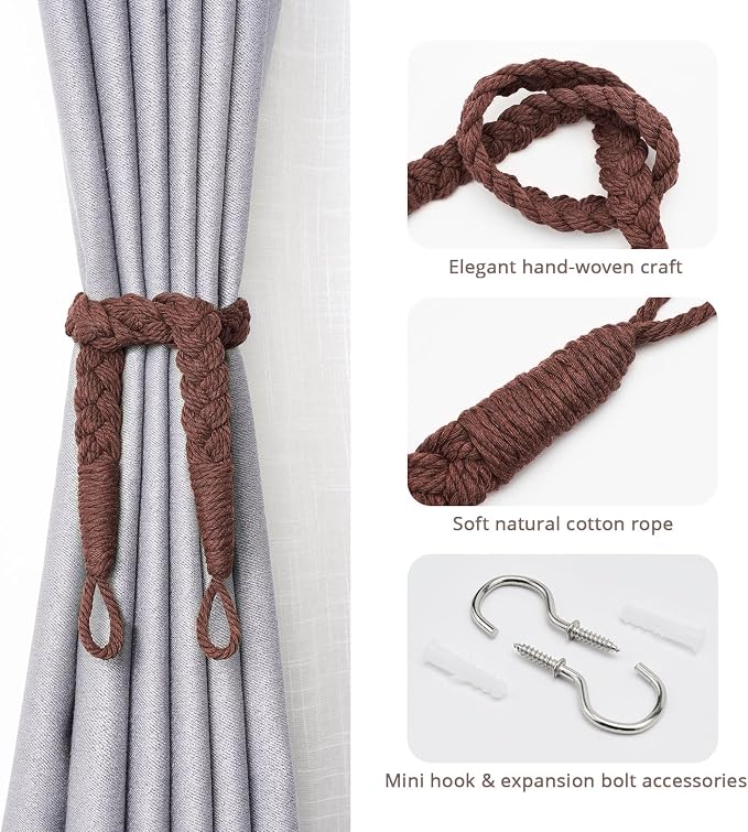 NICEEC 4 Pack Natural Cotton Rope Curtain Tiebacks Elegant Boho Style - Image 2