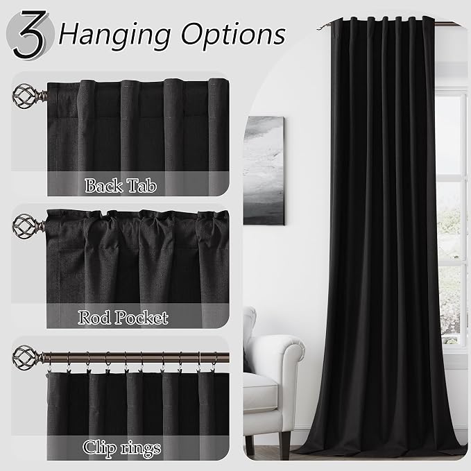 Guken Black 100% Blackout Curtains 108 Inch Length 2 Panels Set - Image 6