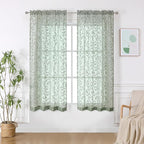 OWENIE Furman Sage Green Sheer Curtains 54 Inch Length 2 Panels Set by OWENIE