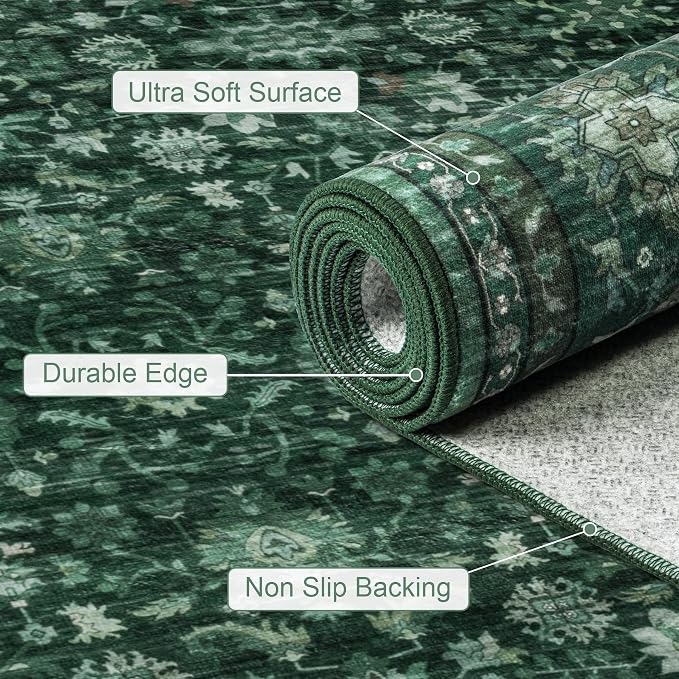 5x7 Area Rugs Living Room Rug: Washable Vintage Distressed Floral Rug No Slip - Image 7