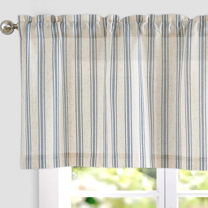 jinchan Striped Valance Farmhouse Window Treatment Linen Textured Drapes by JINCHAN