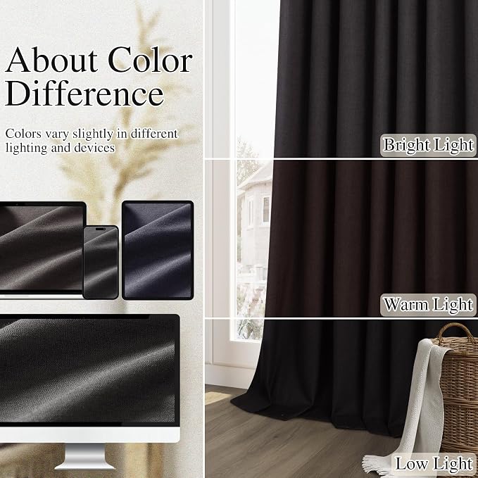 Guken Black 100% Blackout Curtains 96 Inch Length 2 Panels Set - Image 7