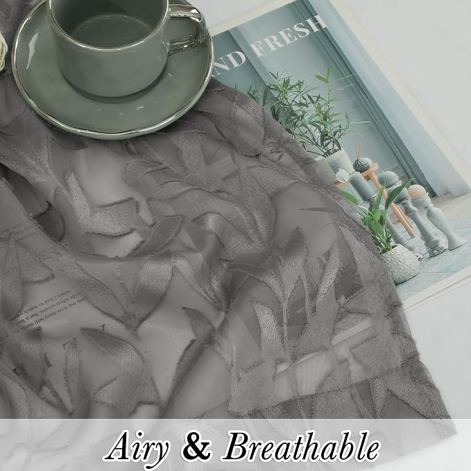 Lecloud Leia Charcoal Grey Sheer Curtains 45 Inch Length 2 Panels, Elegant - Image 2