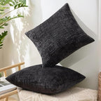decorUhome Black Chenille Throw Pillow Covers 12x20 Set of 2 Textured Soft Cozy - Image 7