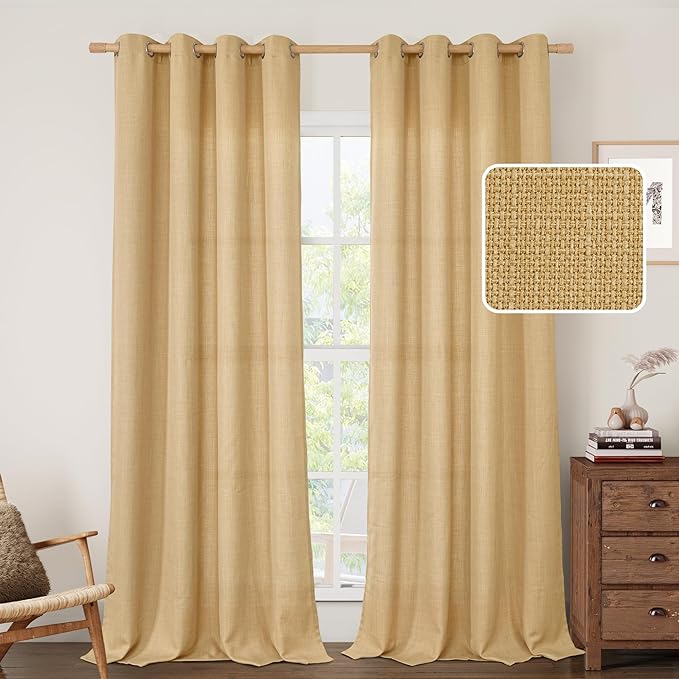 LAMIT Linen Curtains 95 Inch for Living Room, Grommet Thick Linen Textured by LAMIT