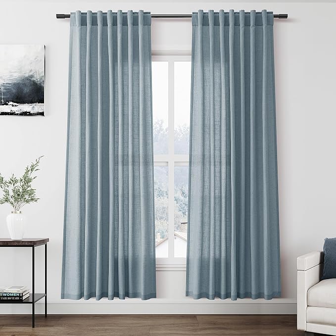 Nanspring Light Blue Linen Curtains 80 Inches Long 2 Panels Set by Nanspring