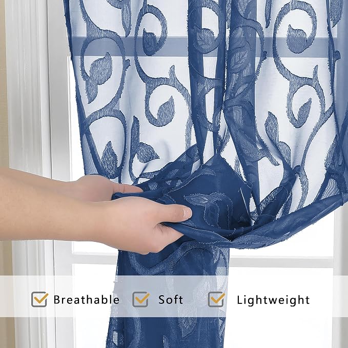 OWENIE Furman Sheer White Curtains 45 Inch Length 2 Panels Set - Image 6
