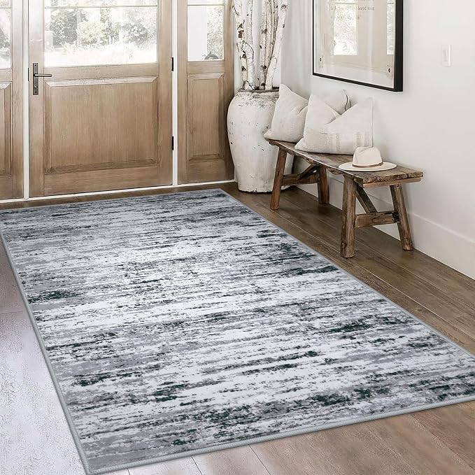 Lansny Modern Abstract 4x6 Living Room Washable Rug Non-Slip Soft Bedroom Area by lansny