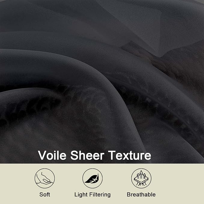 Sheer Black Curtains for Bedroom Living Room 63 Inch Length 2 Panels, Airy Soft - Image 3