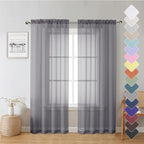 Lecloud Charcoal Grey Sheer Curtain Panels 72 Inch Length, Light Filtering by Lecloud