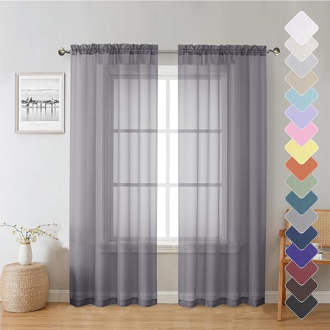 Lecloud Charcoal Grey Sheer Curtain Panels 72 Inch Length, Light Filtering by Lecloud