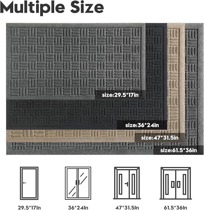 Mibao Front Door Mat Indoor Outdoor Entrance, Dirt Trapping Waterproof - Image 2
