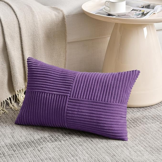 Fancy Homi 2 Packs Purple Long Lumbar Decorative Throw Pillow Covers 16x24 Inch - Image 2